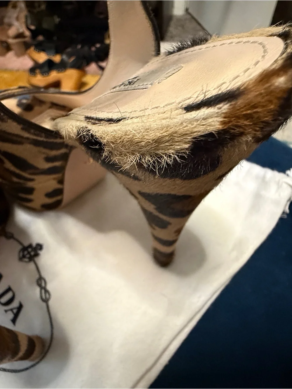 Prada Leopard Print Platform Slingback Heels - Tan & Black
